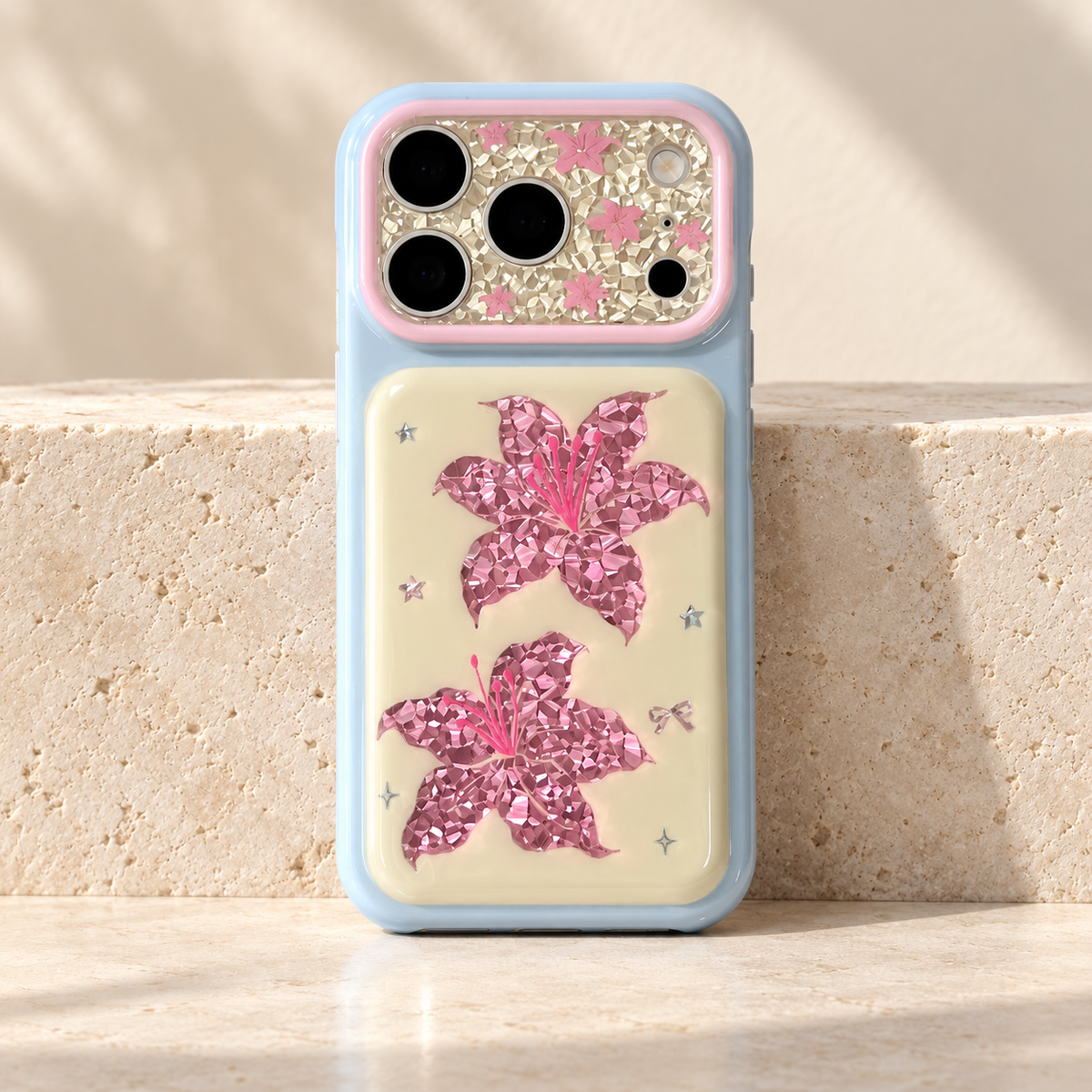 Iridescent Blush Lily iPhone Case — full rear hero view