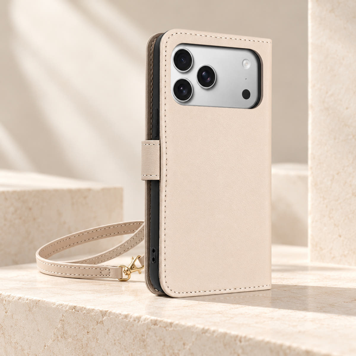 Beige Butterfly iPhone wallet case — plain rear panel and camera opening