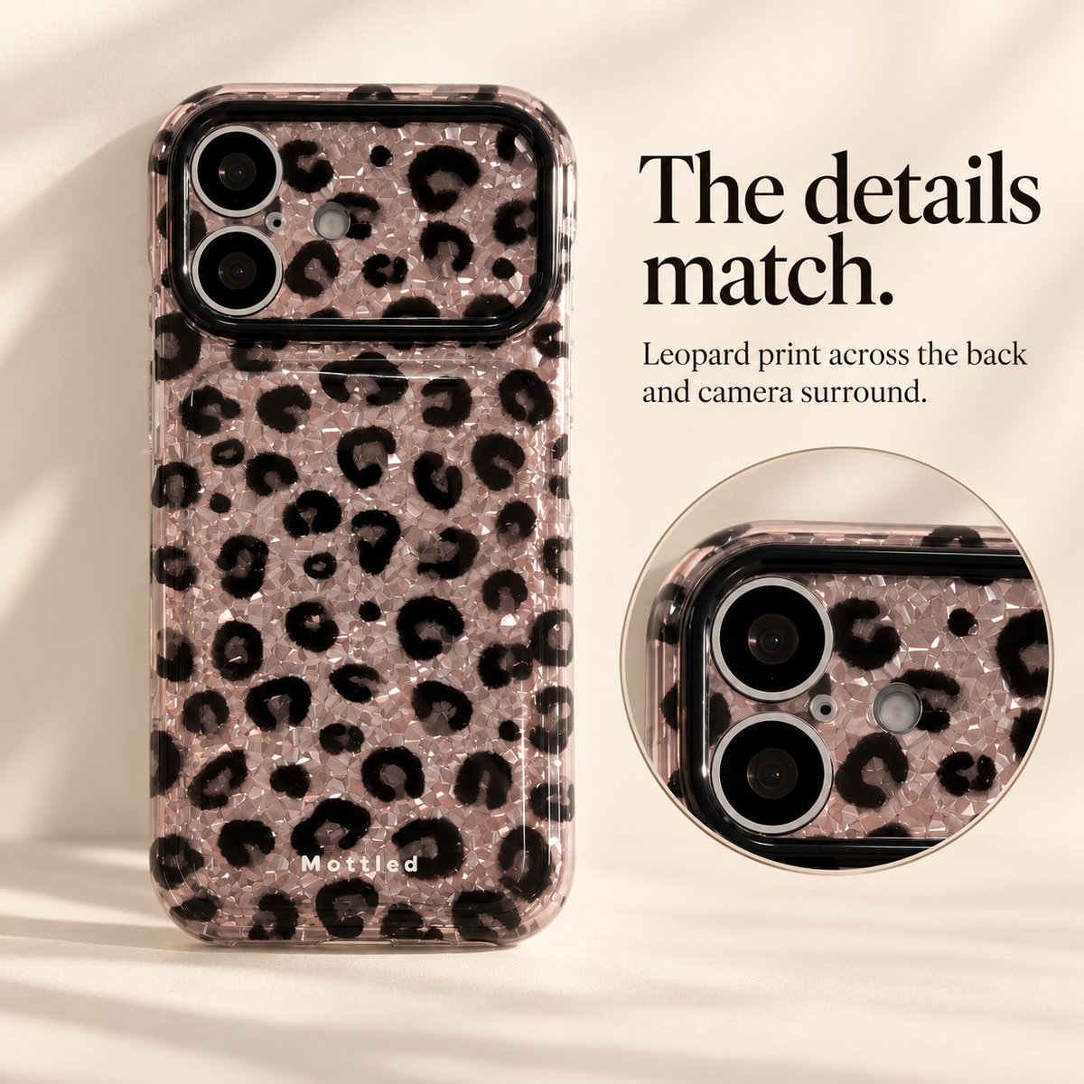 Information panel showing leopard print across the back and camera surround