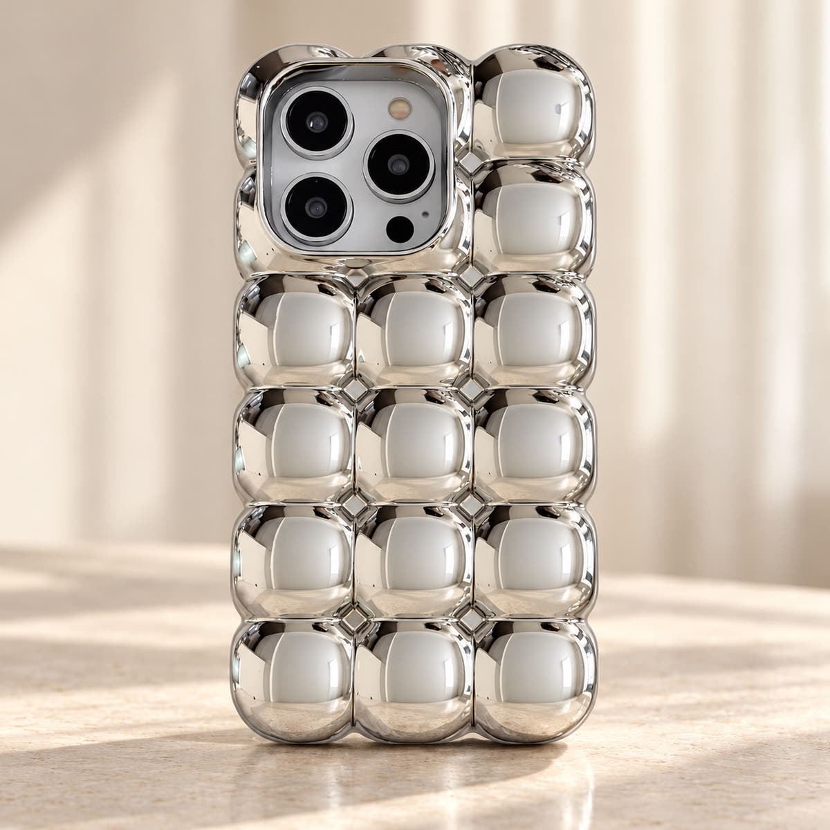 Silver Chrome Bubble Bear iPhone case — pattern detail view