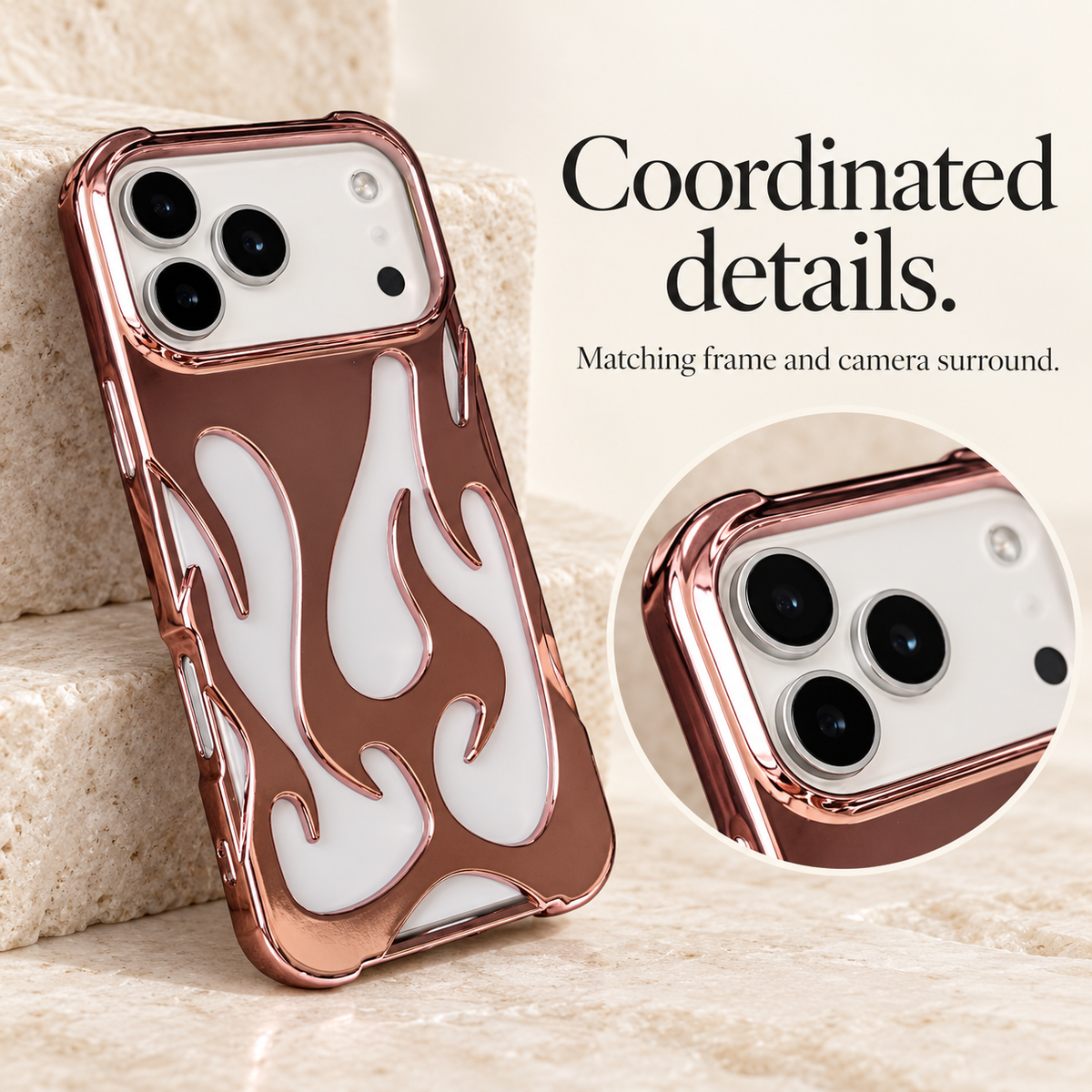 Flame Contrast iPhone Case in Metallic and Black Finishes — shared guide, coordinated surround
