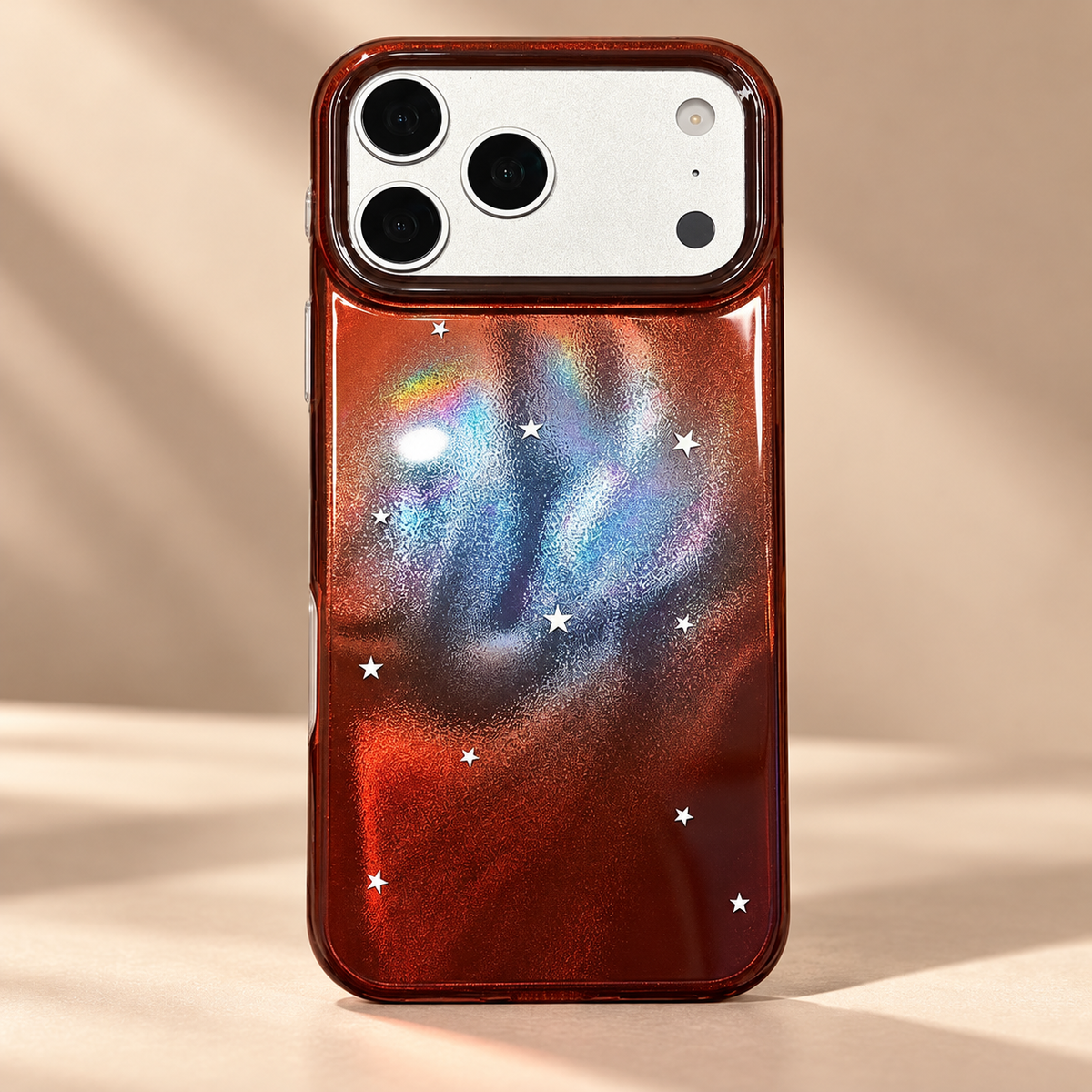 Full studio rear view of the Copper Nebula Star iPhone Case.