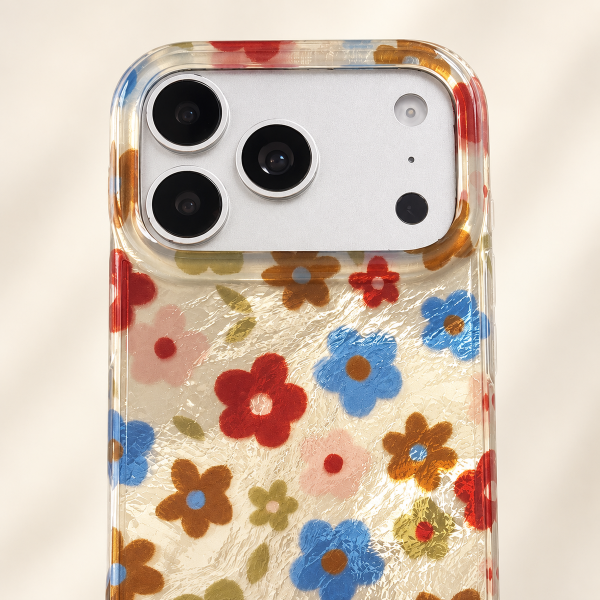 Retro Daisy Floral iPhone Case in Cream or Black — Cream Floral, camera detail