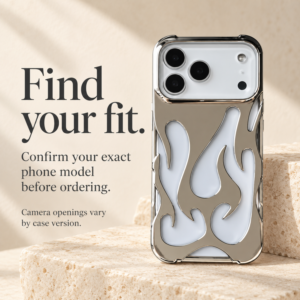 Flame Contrast iPhone Case in Metallic and Black Finishes — shared guide, fit reminder