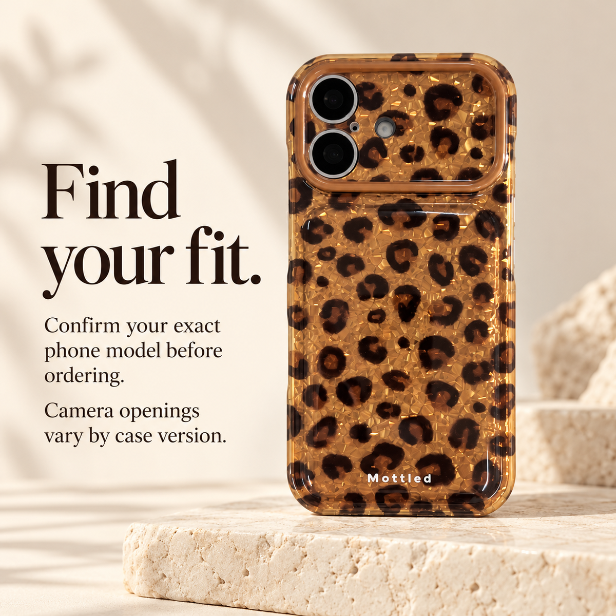 Fit information panel reminding customers to confirm the exact phone model