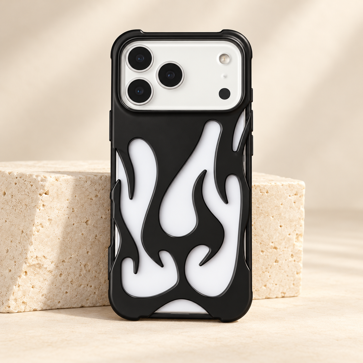 Flame Contrast iPhone Case in Metallic and Black Finishes — Black, hero