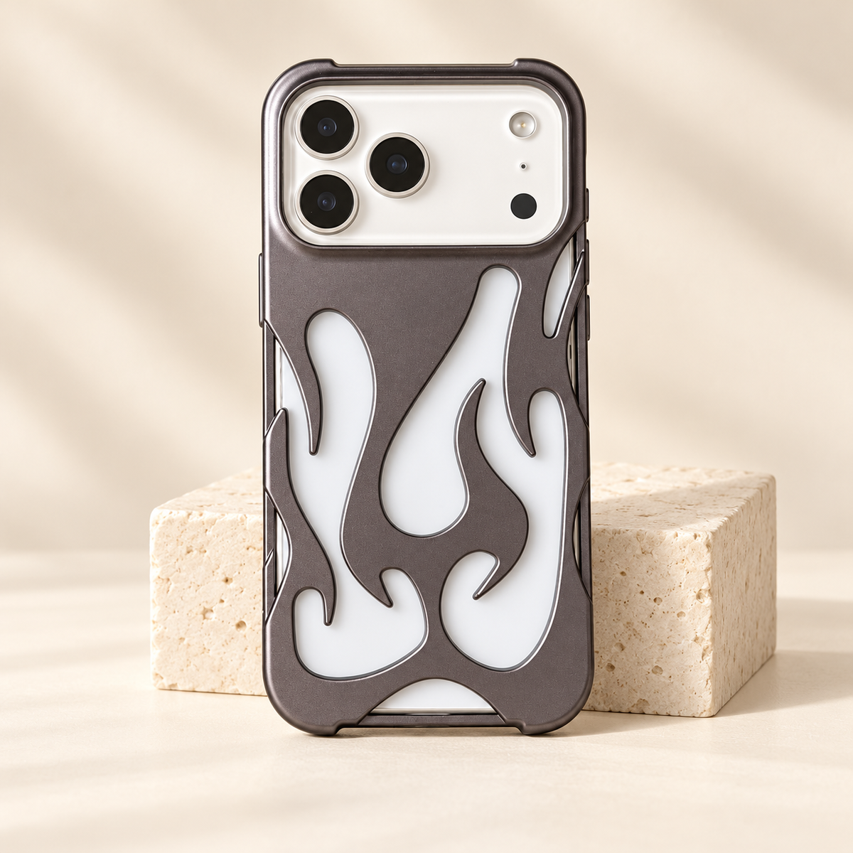 Flame Contrast iPhone Case in Metallic and Black Finishes — Gunmetal, hero