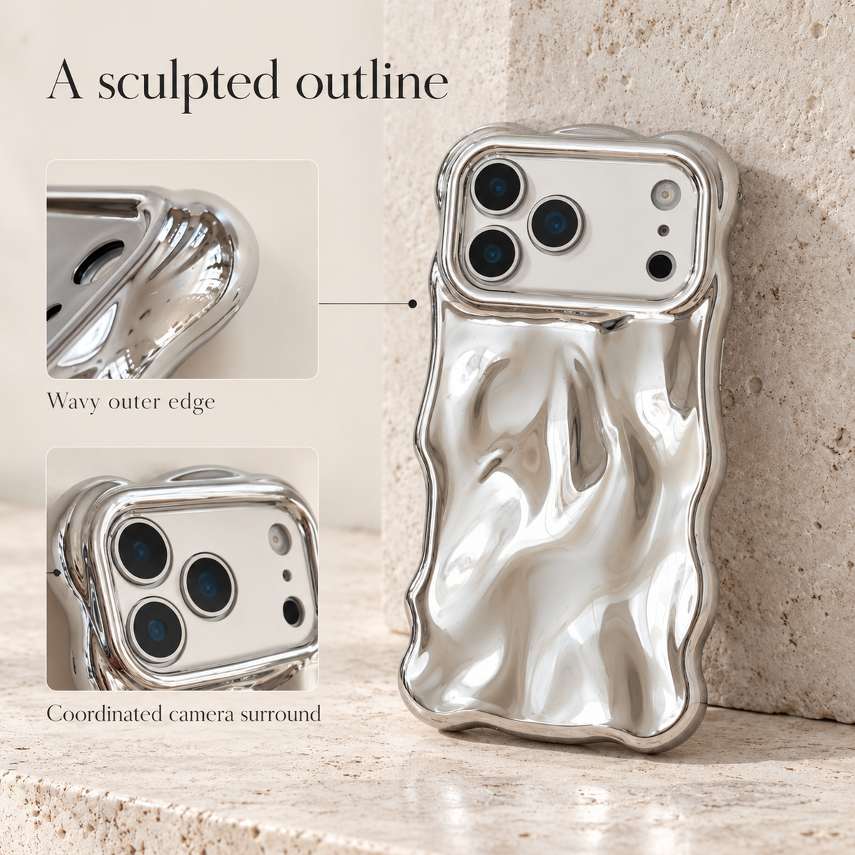Design panel highlighting the wavy outer edge and coordinated camera surround.