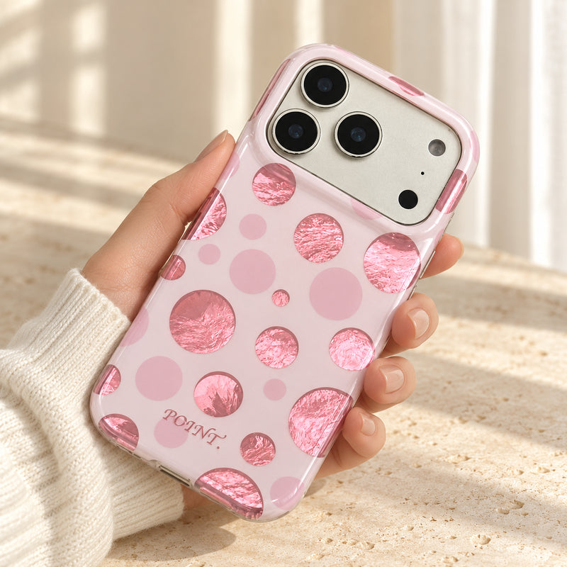 Metallic Dots & Stars iPhone case in Pink — hero view