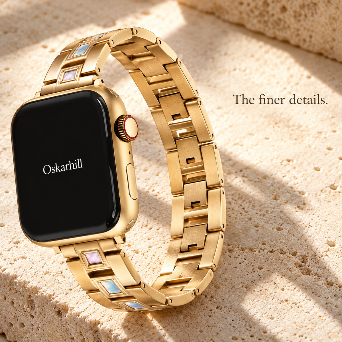 Oskar Hill Seraphine gold iridescent link Apple Watch band — reverse band detail