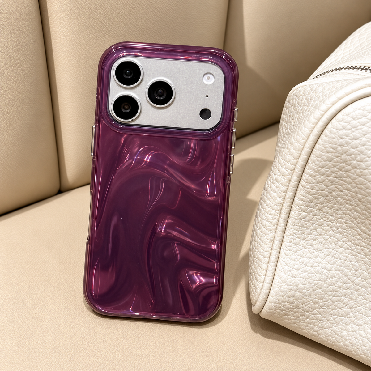 Plum Swirl Glossy iPhone Case — Plum, bag setting