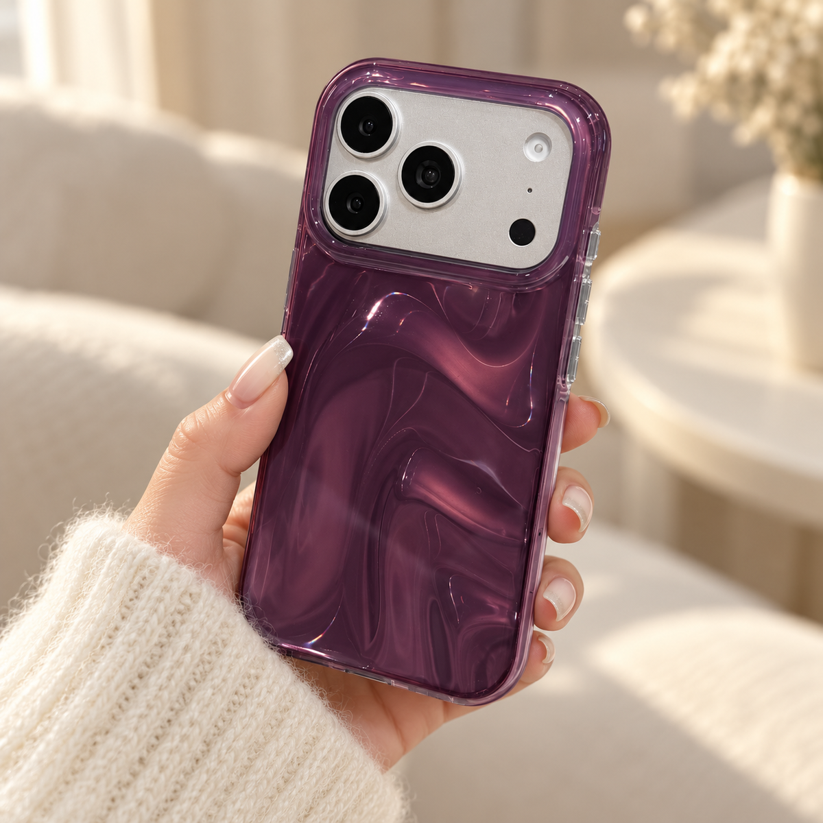 Plum Swirl Glossy iPhone Case — Plum, handheld