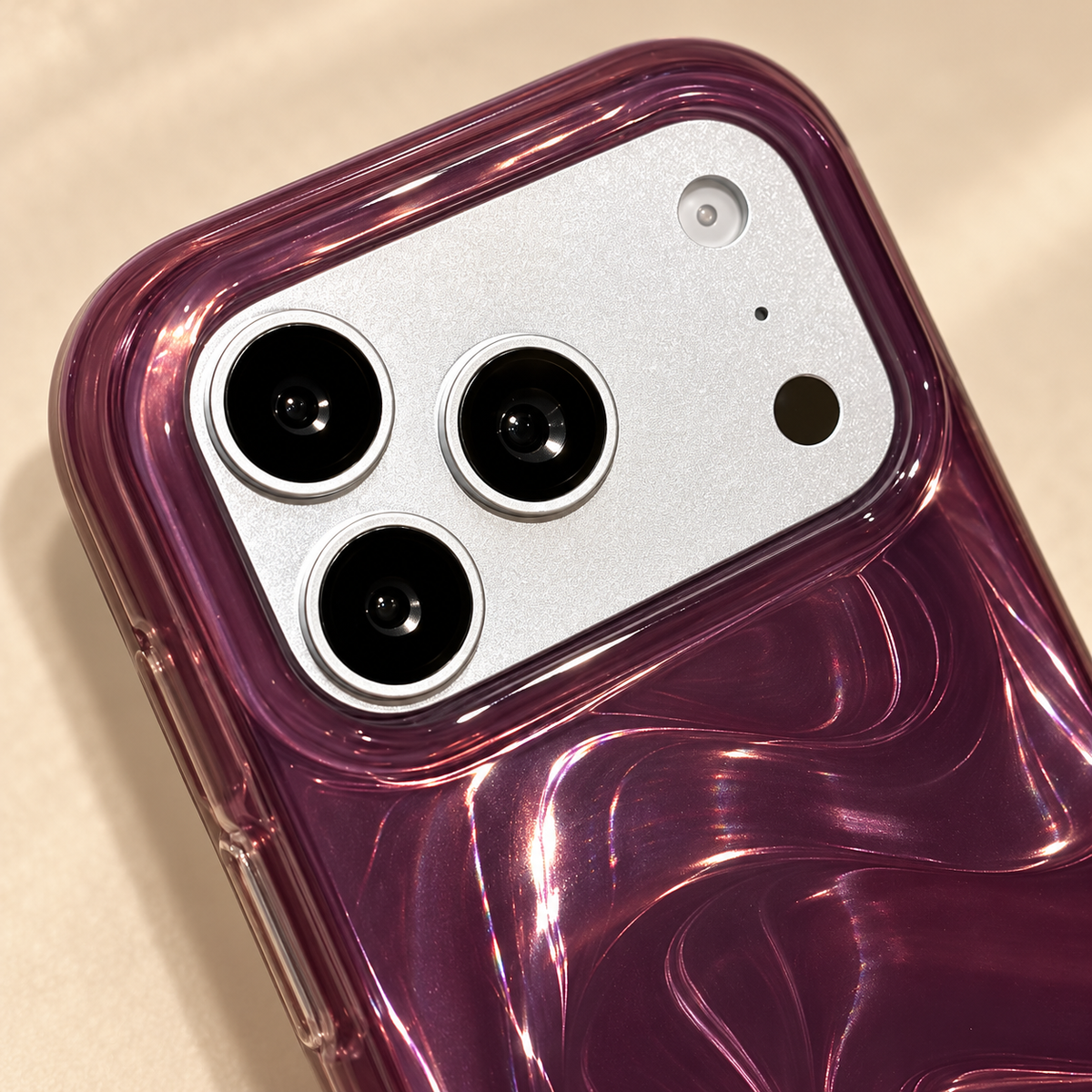 Plum Swirl Glossy iPhone Case — Plum, upper corner detail