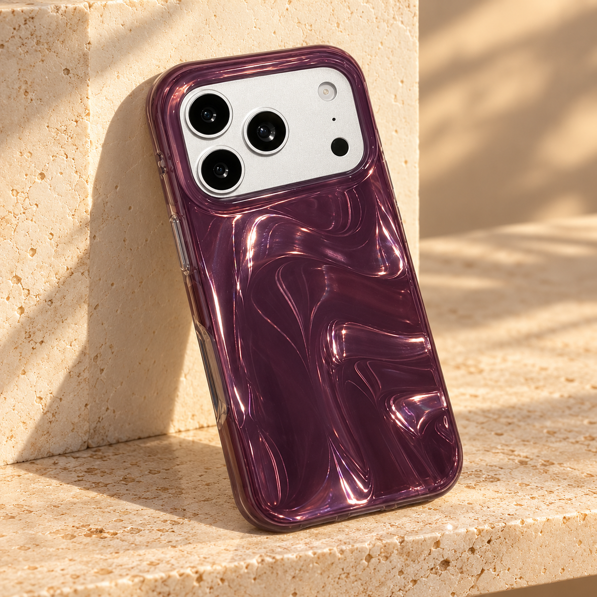 Plum Swirl Glossy iPhone Case — Plum, warm light stilllife