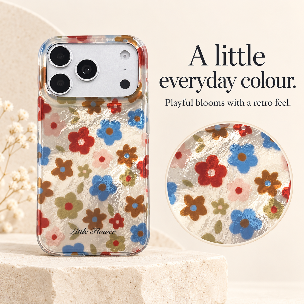 Retro Daisy Floral iPhone Case in Cream or Black — shared guide, floral pattern