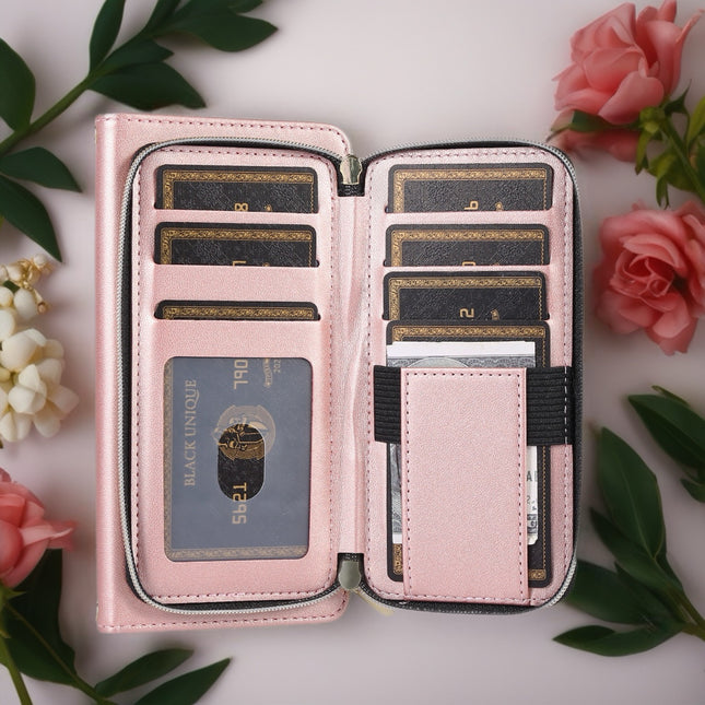 Padded Leather iPhone Wallet Phone Case with Zipper | Card Holder & Wrist Strap