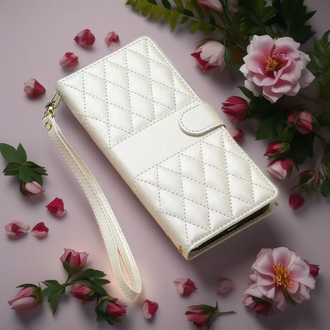 Leather Quilted iPhone Wallet Case | Flip Cover with Card Slots, Wrist Strap & Full Protection
