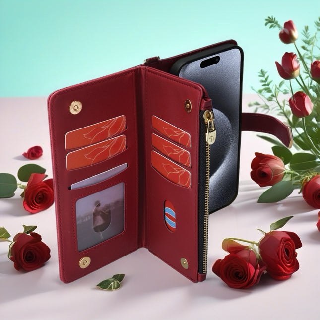 Monarch Luxe Zip Wallet iPhone Case Leather Card Holder with Chain Strap