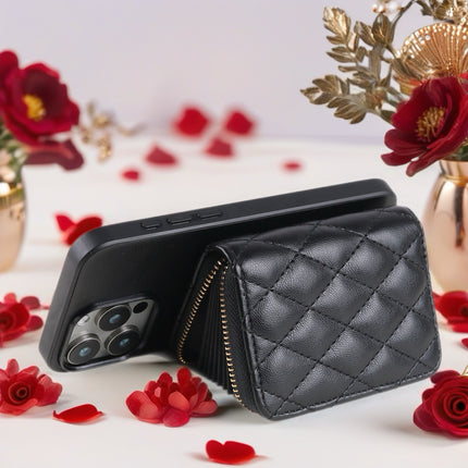 Quilted Leather Wallet Case for iPhone | Zipper Card Holder with Chain Crossbody Strap