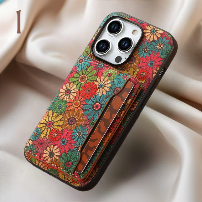Bohemian Style Phone Case with Card Holder Stylish, Protective & Functional