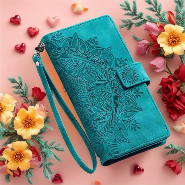 Lotus Mandala Bloom Leather Phone Wallet Case | Minimal Design with Secure Card Storage & Durable Protection