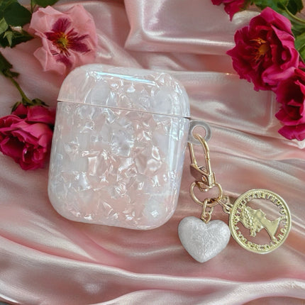 Opal Marble AirPods Case Glossy Protective Cover with Heart Coin Charm