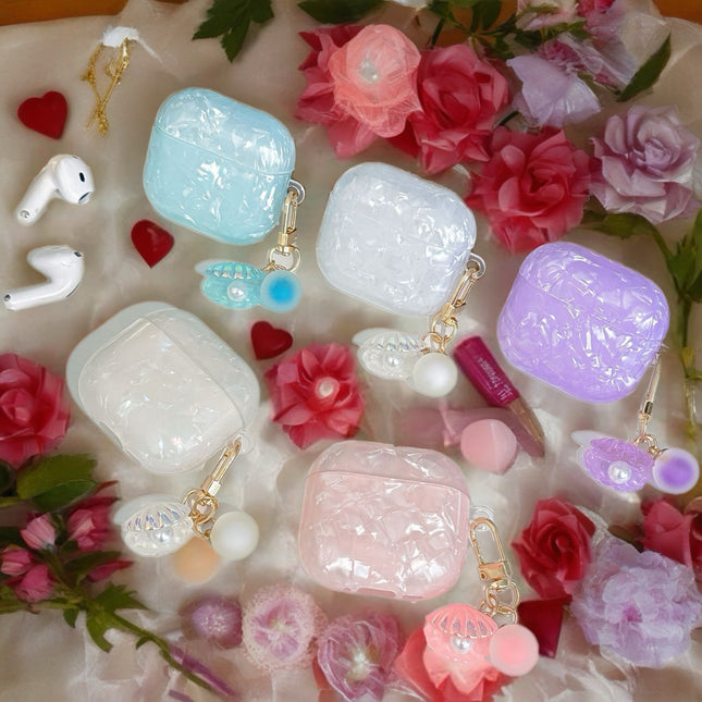 Pearl Marble AirPods Case Glossy Protective Cover with Shell Charm