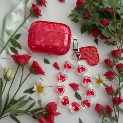 Garnet Marble AirPods Case Glossy Protective Cover with Heart Charm Strap