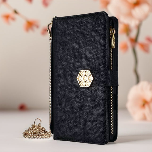 Monarch Luxe Zip Wallet iPhone Case Leather Card Holder with Chain Strap