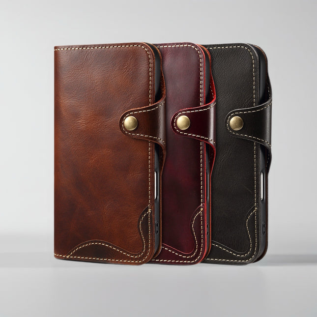 Genuine Leather MagSafe Phone Wallet Case | Premium Card Holder Cover with Secure MagSafe