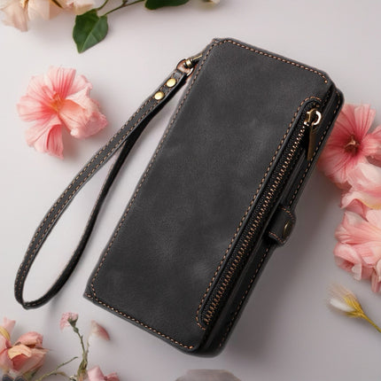 BlushCarry Leather Wallet iPhone Case Zipper Pocket Card Holder with Wrist Strap