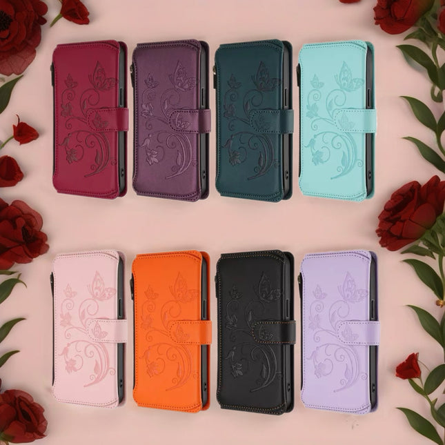 Velora Zip Phone Wallet Case with Card Slots & Wrist Strap | Secure Flip Stand Phone Cover