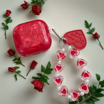 Garnet Marble AirPods Case Glossy Protective Cover with Heart Charm Strap