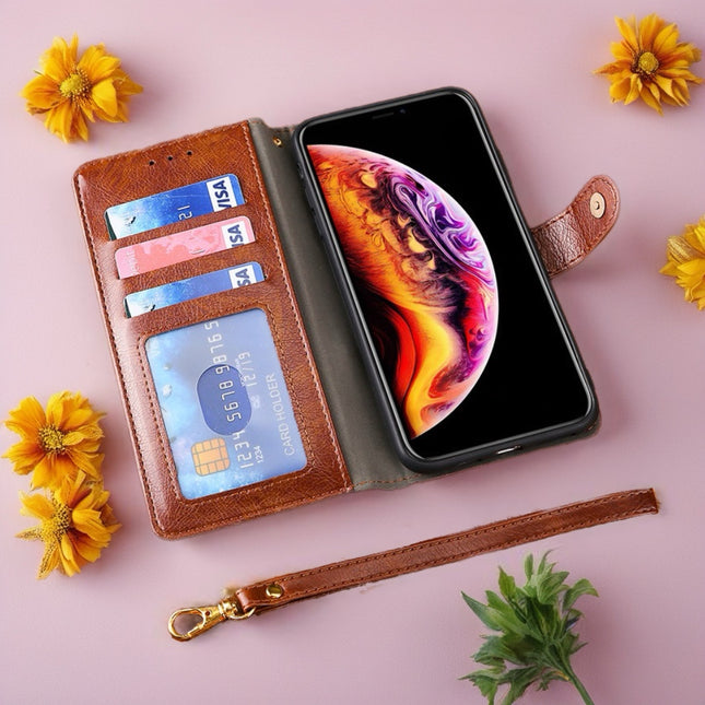 Valencia Luxe Zip Wallet Phone Case Multi Card Leather Cover with Wrist Strap