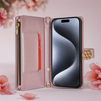 Monarch Luxe Zip Wallet iPhone Case Leather Card Holder with Chain Strap