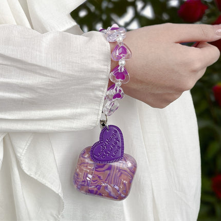 Purple Sapphire Marble AirPods Case Glossy Protective Cover with Heart Charm Strap