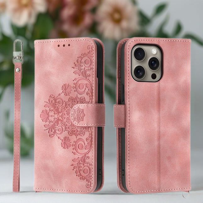 Floral Embossed Leather Flip Wallet Case for iPhone | Card Holder & Full Body Protective Cover