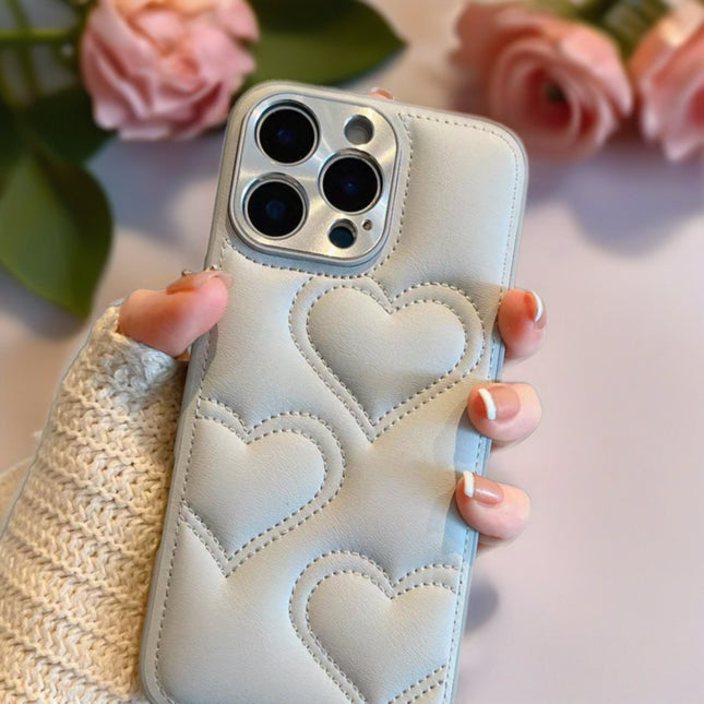 Puffy Heart Pattern Leather Phone Case for iPhone | Soft, Stylish and Protective Cover