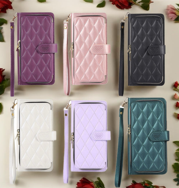 Padded Leather iPhone Wallet Phone Case with Zipper | Card Holder & Wrist Strap