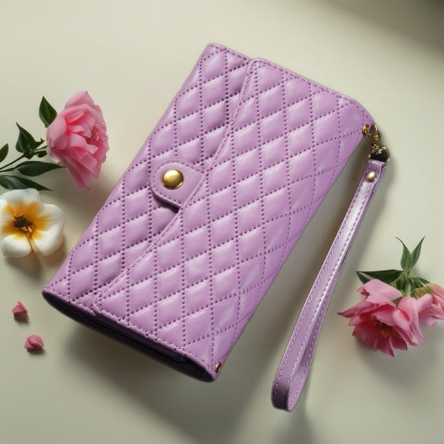 Quilted iPhone Wallet Case with Zip Pocket & Wrist Strap for Elegant Daily Carry