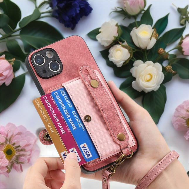 Leather Card Holder Case for iPhone | Wallet Phone Cover with Wrist Strap & Kickstand