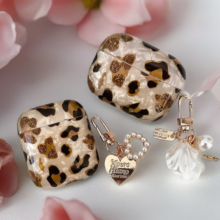 Gilded Leopard Heart AirPods Case Glossy Protective Cover with Charm