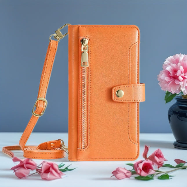 Minimal Leather Crossbody Phone Wallet Case | Zip Pocket, Card Slots & Shoulder Strap