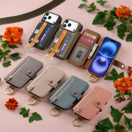 Multi-Function Leather Wallet Case for Phone | Zipper Pocket, Card Slots & Hand Strap