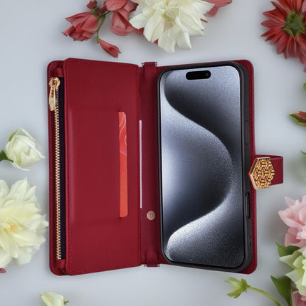 Monarch Luxe Zip Wallet iPhone Case Leather Card Holder with Chain Strap