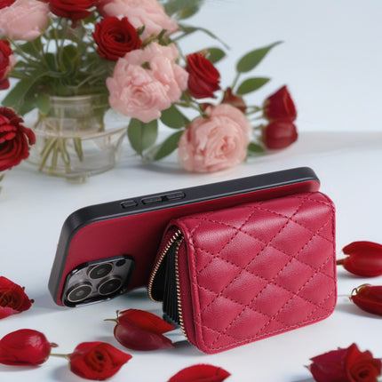 Quilted Leather Wallet Case for iPhone | Zipper Card Holder with Chain Crossbody Strap