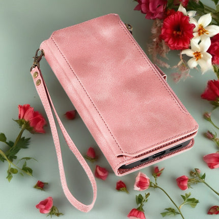 BlushCarry Leather Wallet iPhone Case Zipper Pocket Card Holder with Wrist Strap