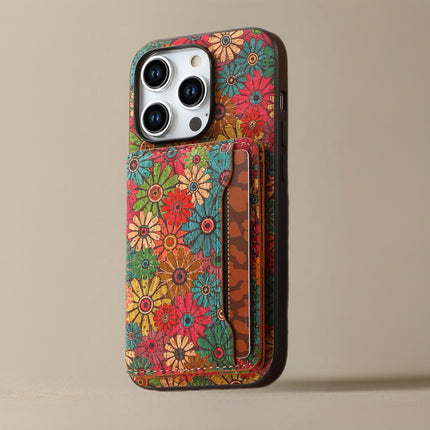 Bohemian Style Phone Case with Card Holder Stylish, Protective & Functional