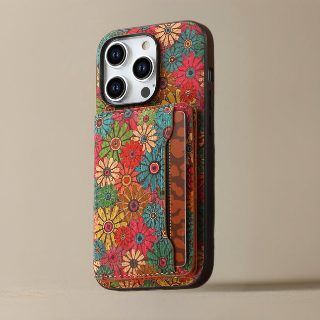 Bohemian Style Phone Case with Card Holder Stylish, Protective & Functional