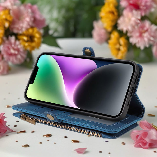 BlushCarry Leather Wallet iPhone Case Zipper Pocket Card Holder with Wrist Strap